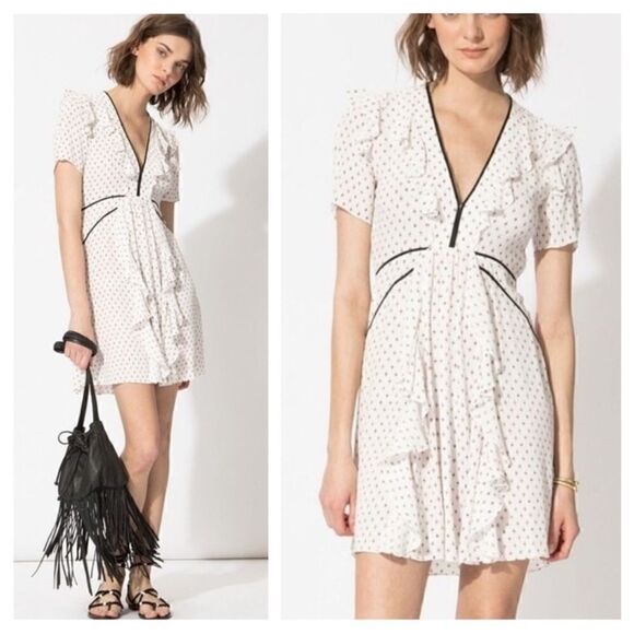 Maje White Princess  Ruffle Front Mini Dress | Size M - Picture 9 of 14